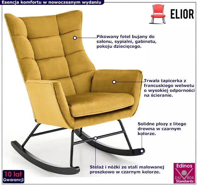 Musztardowy welwetowy fotel bujany N3-R07