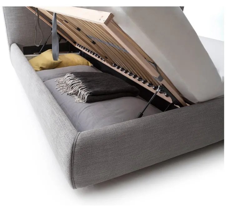 Szare tapicerowane łóżko dwuosobowe ze schowkiem ze stelażem 180x200 cm Atesio – Meise Möbel