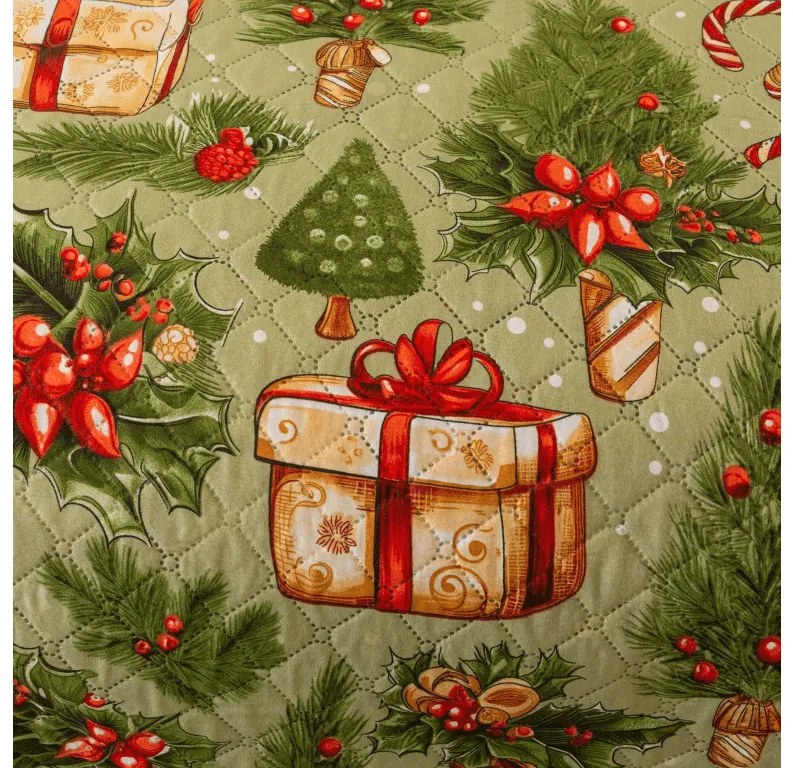 Narzuta na łóżko ze wzorem CHRISTMAS PRESENTS, zielony Rozmiar: 220 x 240 cm