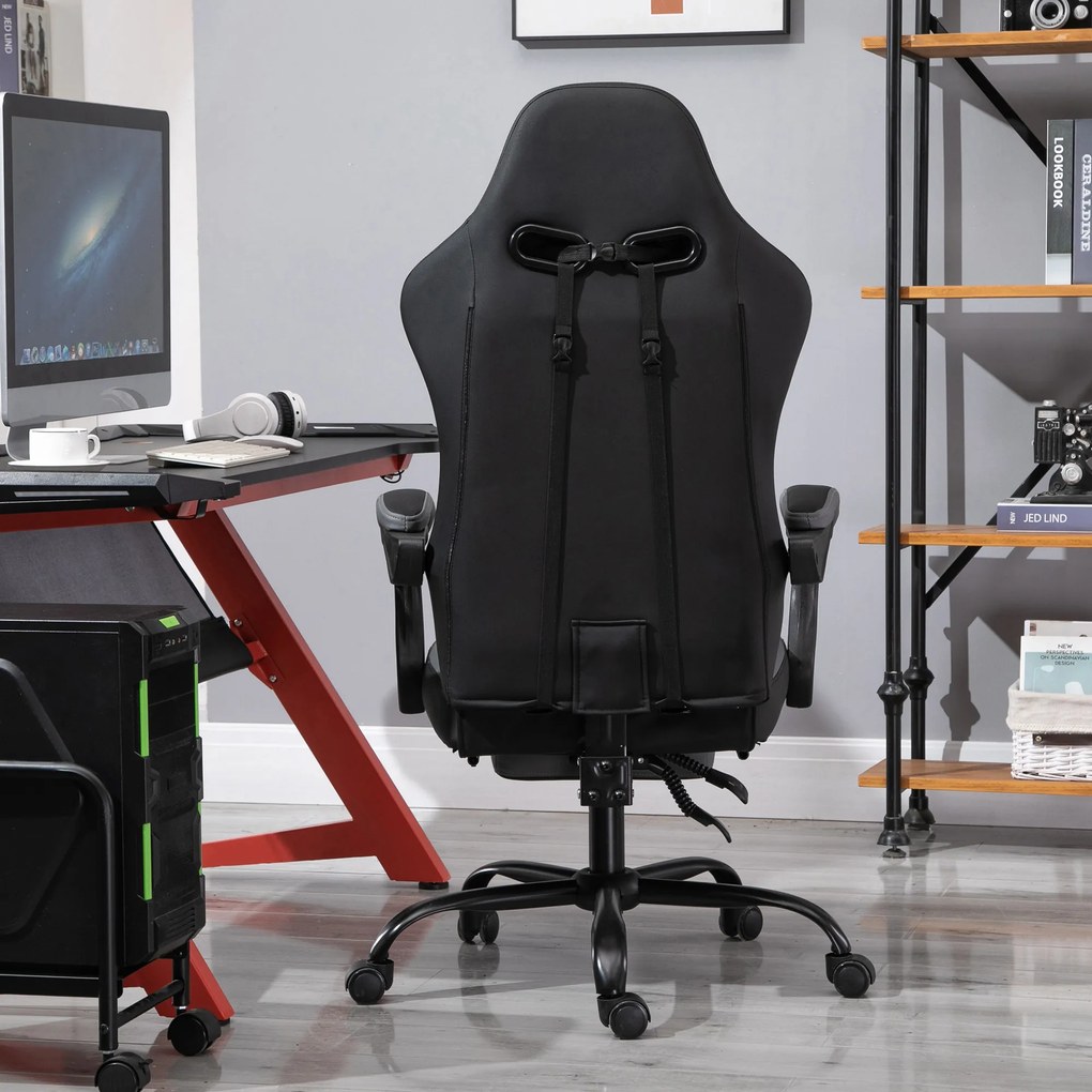 Vinsetto Ergonomiczne krzesło gamingowe z podnóżkiem krzesło biurowe do biurka czarne | Aosom PL