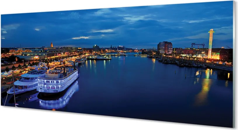 Szklany Panel Statek w Nocnym Mieście