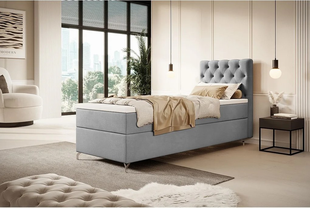 BOXBETT CHESTER 90x200 Monolith 84 z materacem H3 i topperem łóżko z pojemnikiem, pojedyncze, hotelowe, do sypialni, ze schowkiem