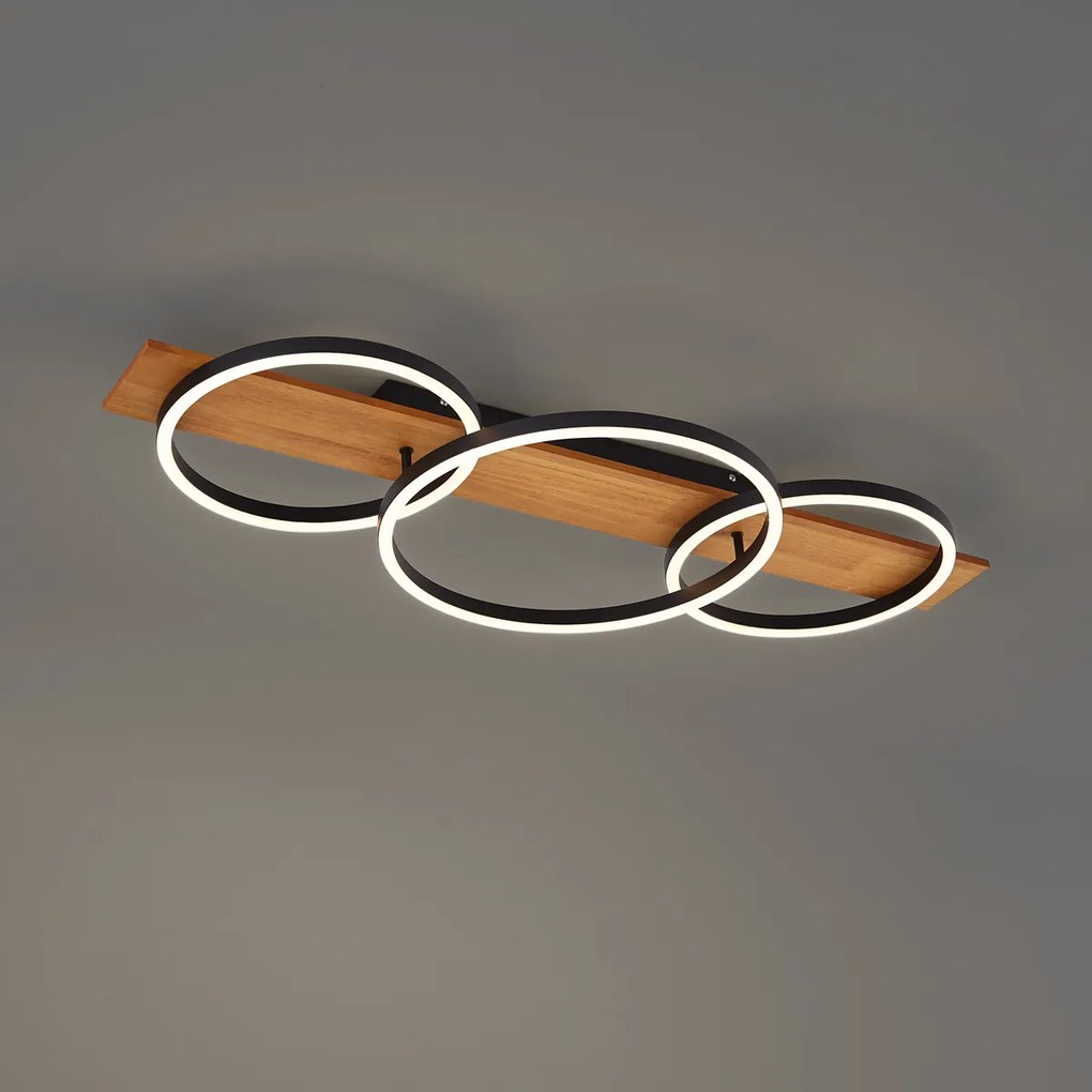 Designerska lampa sufitowa czarna okrągła z wbudowaną diodą LED z 3-stopniową regulacją ściemniania - Nimue