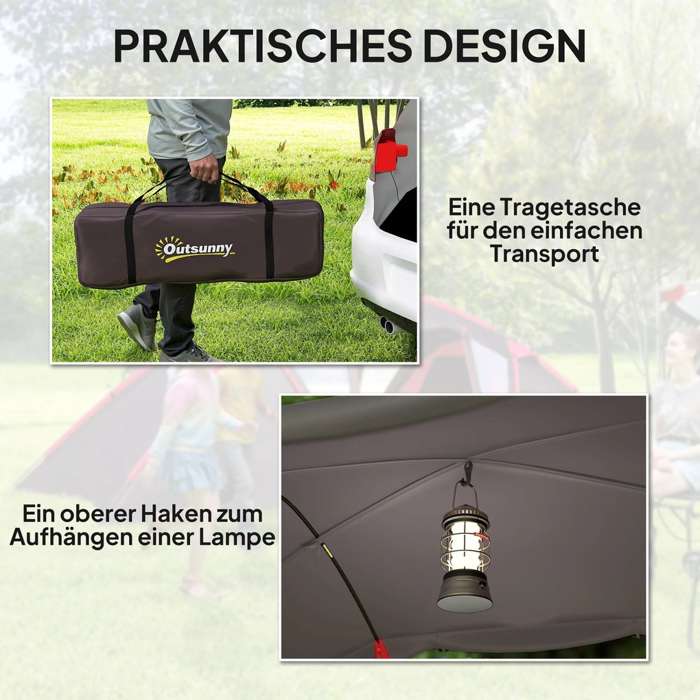 Outsunny Namiot tunelowy dla 4-6 osób, z 3 pokojami, hak na światło, podwójne drzwi, szary