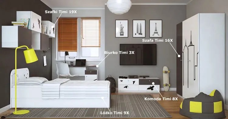 Biało-grafitowa szafka wisząca do pokoju młodzieżowego K1-E42