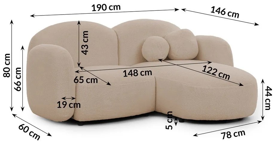 Jasnobrązowy narożnik z materiału bouclé (prawostronny/z szezlongiem) Orbit – Ropez