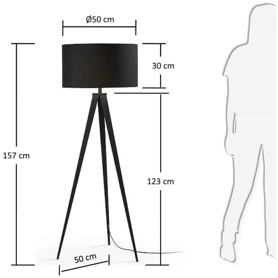 Czarna lampa stojąca z tekstylnym kloszem (wysokość 157 cm) Iguazu – Kave Home