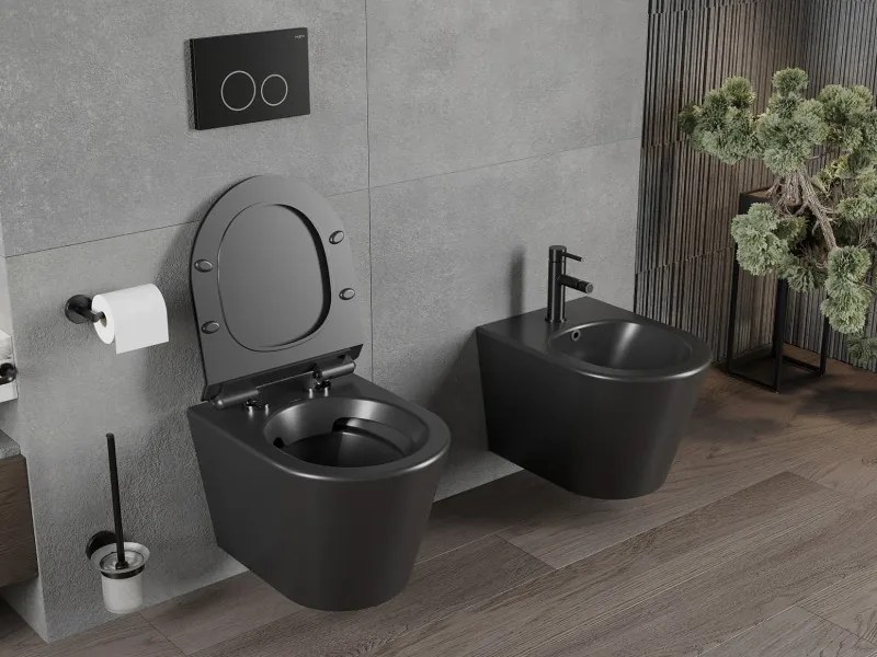 Mexen Rico miska wc Rimless z deską wolnoopadającą slim, duroplast, czarna mat - 30720185