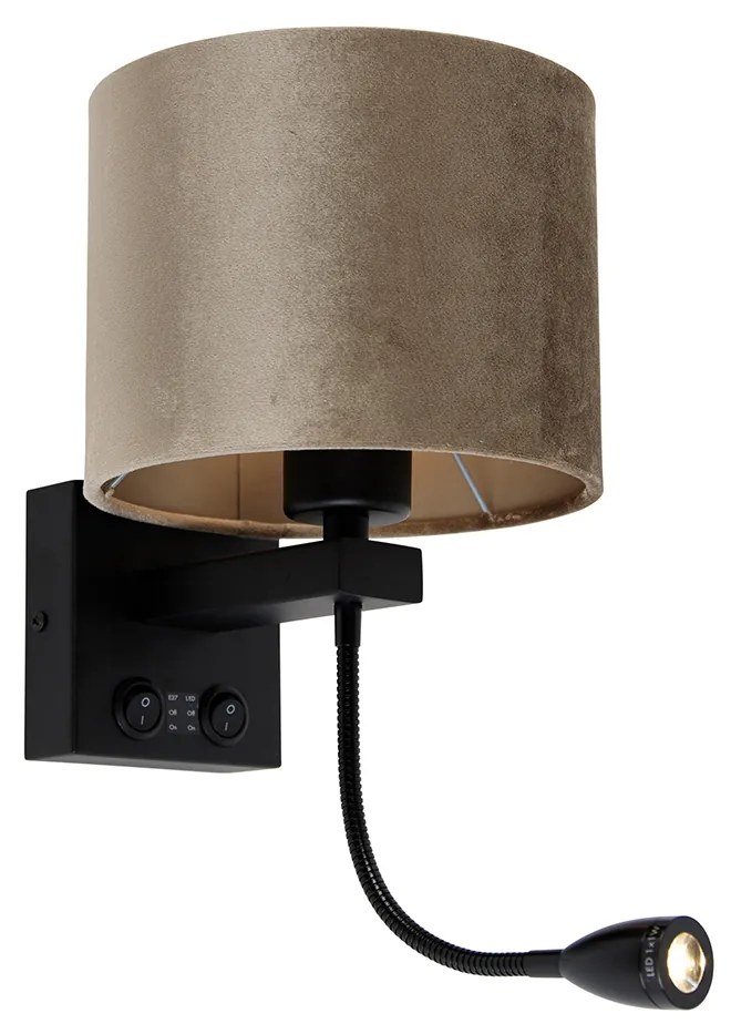 Lampa ścienna czarna z abażurem z weluru taupe 18 cm - Brescia Combi