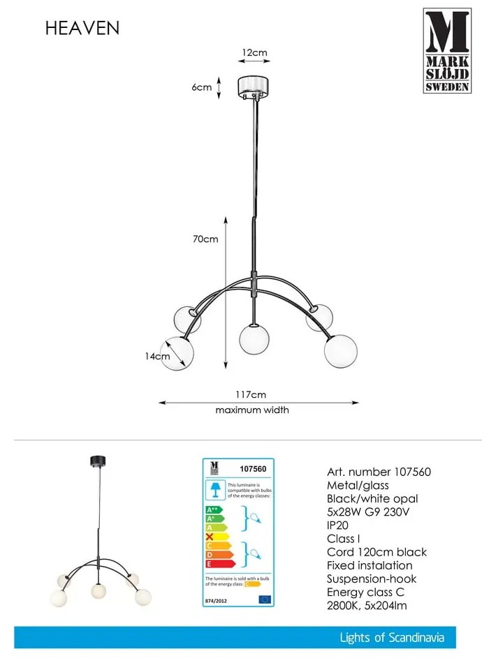 Czarna lampa wisząca Markslöjd Heaven, ø 117 cm