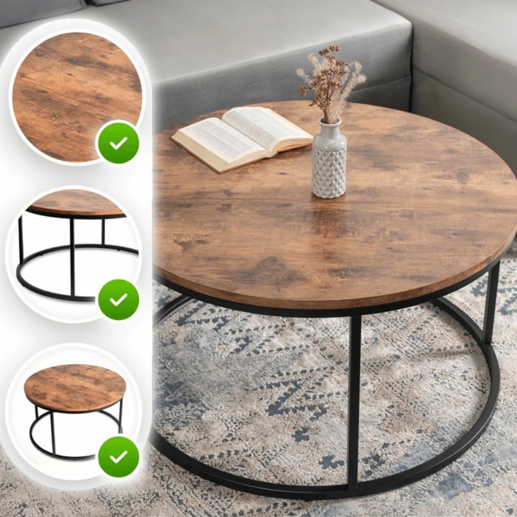 Stolik Kawowy TIM MAX 80 cm Dąb Rustykalny Nowoczesny Loft