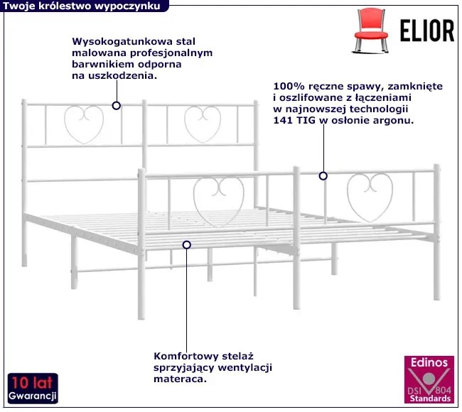 Białe metalowe łóżko małżeńskie 160x200 cm S7-L15