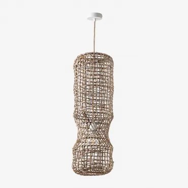 Lampa Sufitowa Wisząca Aleida Naturalny - Biała & Ø25 Cm - ↑75 Cm Aleida - Sklum