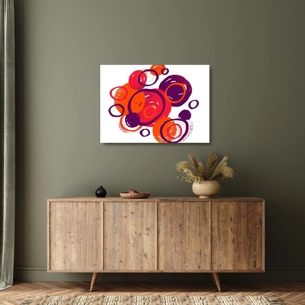 Obraz na szkle - Motyw z kółkami w ciepłych kolorach (70x50 cm)