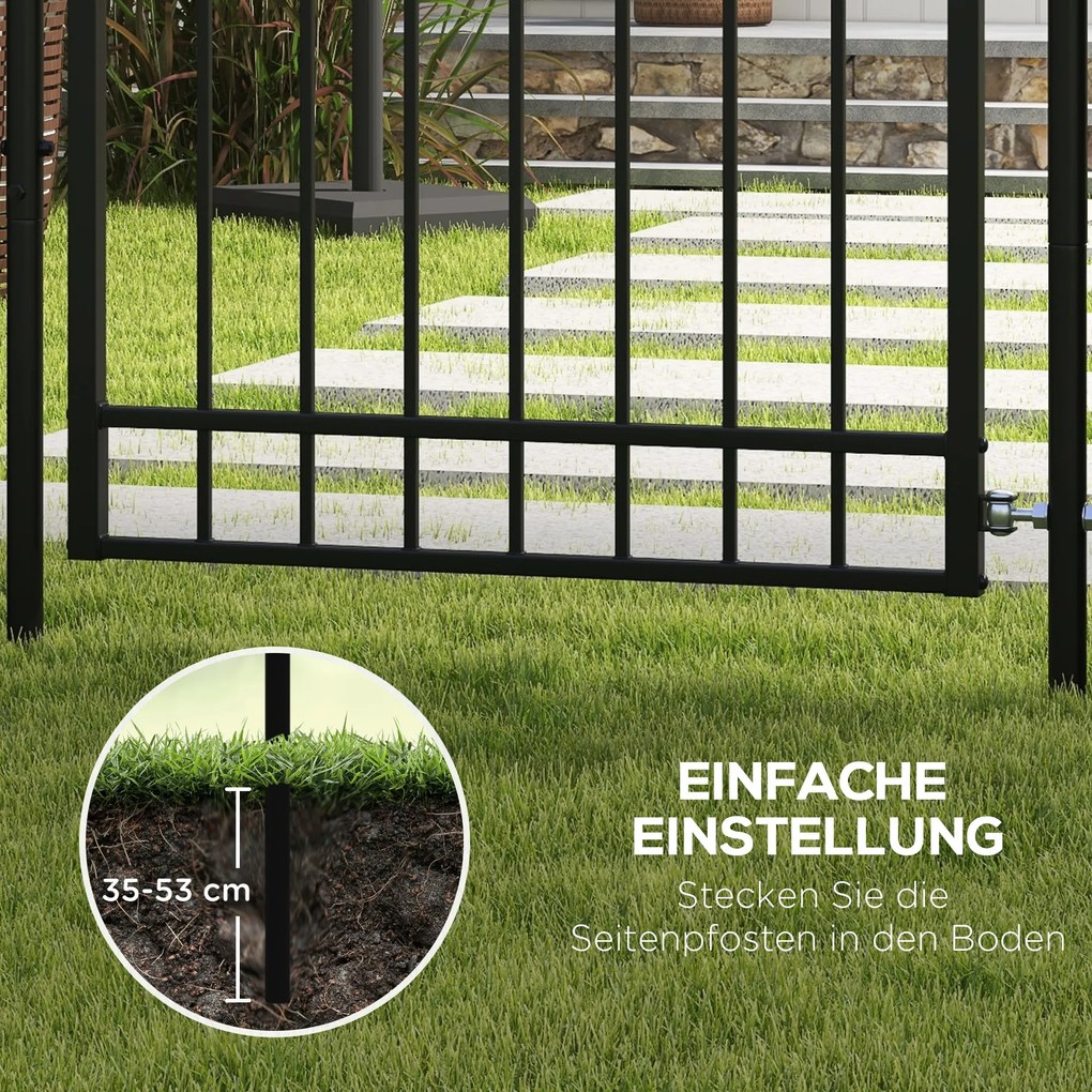 Outsunny Brama ogrodowa, zamek i klucz, dekoracyjne szczyty, stal nierdzewna, 107x204 cm, Czarny