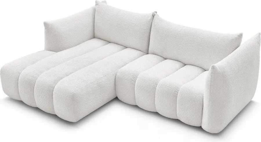 Biały narożnik z materiału bouclé (lewostronny/z szezlongiem) Azra – Bobochic Paris