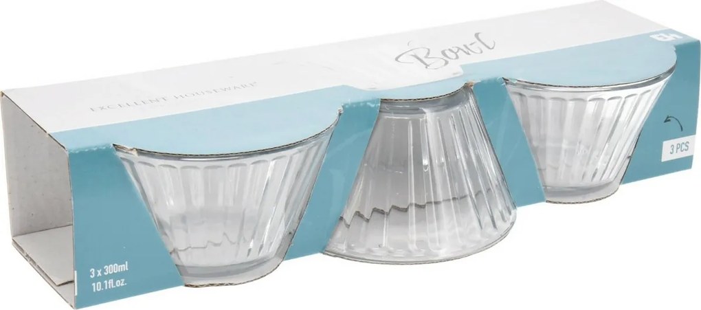 EH Zestaw misek szklanych Stripes 3 szt., 300 ml