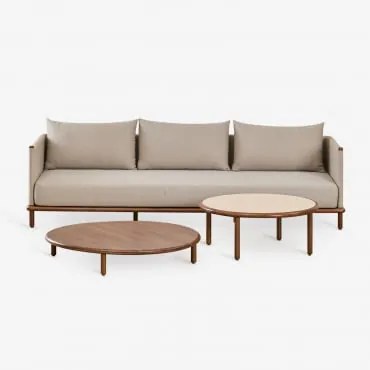 Zestaw Do Salonu Z 3-osobową Sofą I 2 Okrągłymi Stolikami Kawowymi Z Drewna Akacjowego Olivia Ciemny Akacjowy Brąz - Sklum