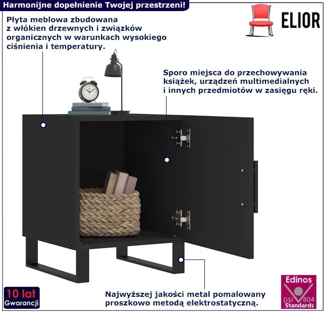 Czarna szafka nocna na metalowym stelażu - Bibrox