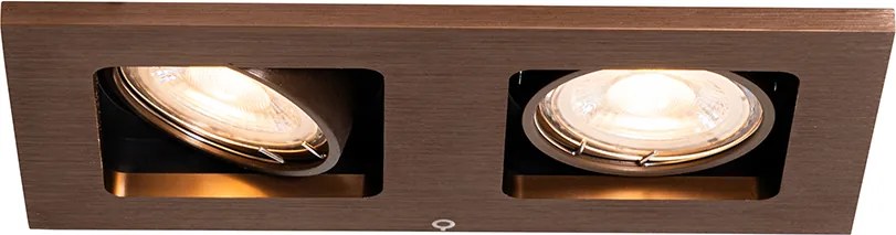 Zestaw 6 reflektorów wpuszczanych Ciemny brąz Prostokątny 2-punktowy Regulowany - Qure