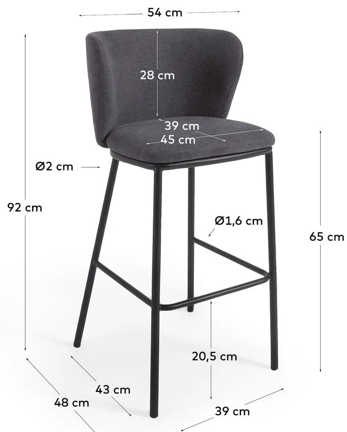 Ciemnoszary hoker (wysokość siedziska 65 cm) Ciselia – Kave Home