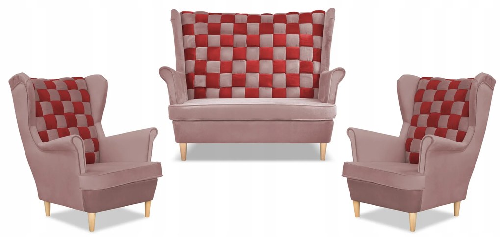 Zestaw uszak CAROL DUO sofa fotele Family Meble różowo - czerwony