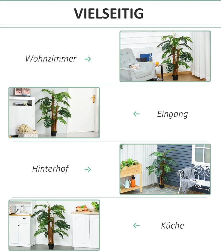 HOMCOM Sztuczna Palma 120cm Roślina Dekoracyjna do Domu i Biura z Doniczką | Aosom PL