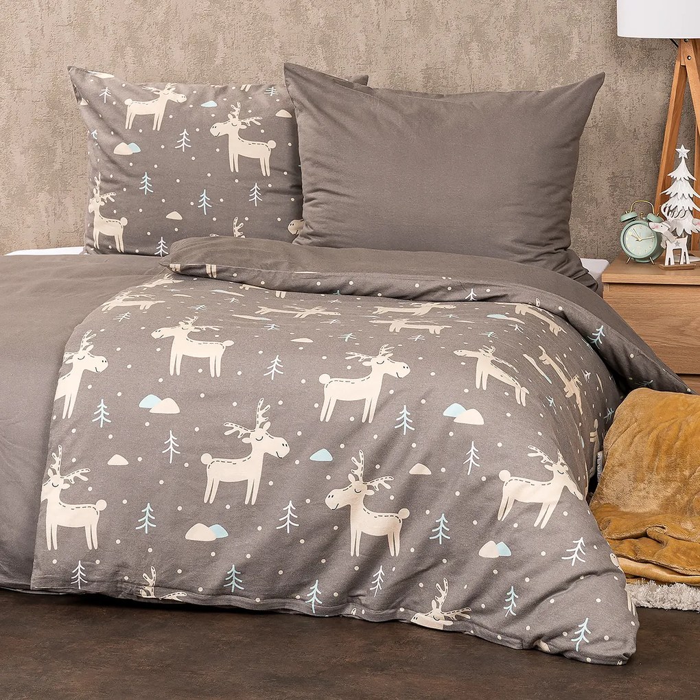 4Home Pościel flanelowa Happy reindeer, 160 x 200 cm, 70 x 80 cm