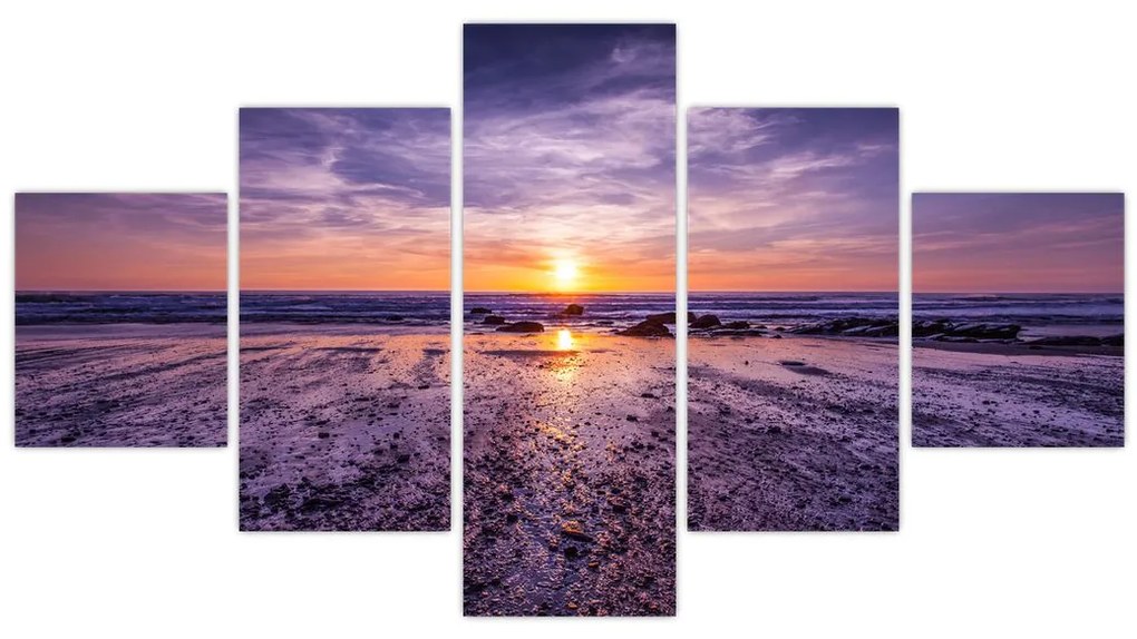 Obraz plaży - zachód słońca (125x70 cm)