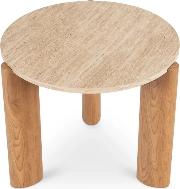 Stolik Kawowy TRAVERTINO 60 cm Trawertyn/Dąb Japandi