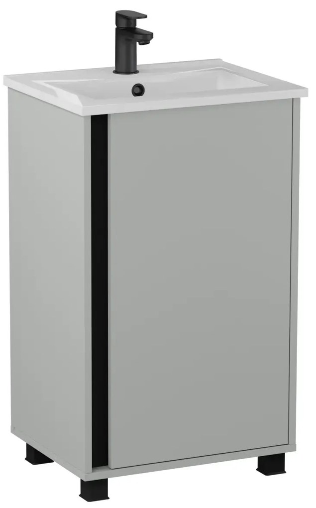 Zestaw Szafka z umywalką FOX 49 cm chinchilla szara/czarna KROFAM