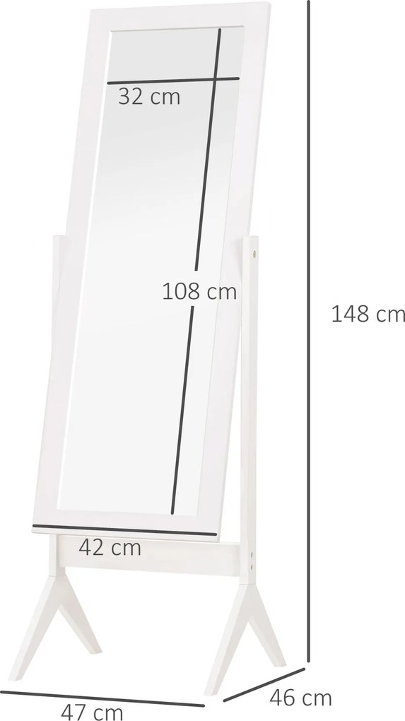 Lustro Stojące HOMCOM Duże do Makijażu Podwyższone Nóżki Łatwa Pielęgnacja MDF Biały 47x46x148cm | Aosom PL