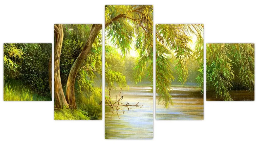 Obraz - Wierzba nad jeziorem, obraz olejny (125x70 cm)