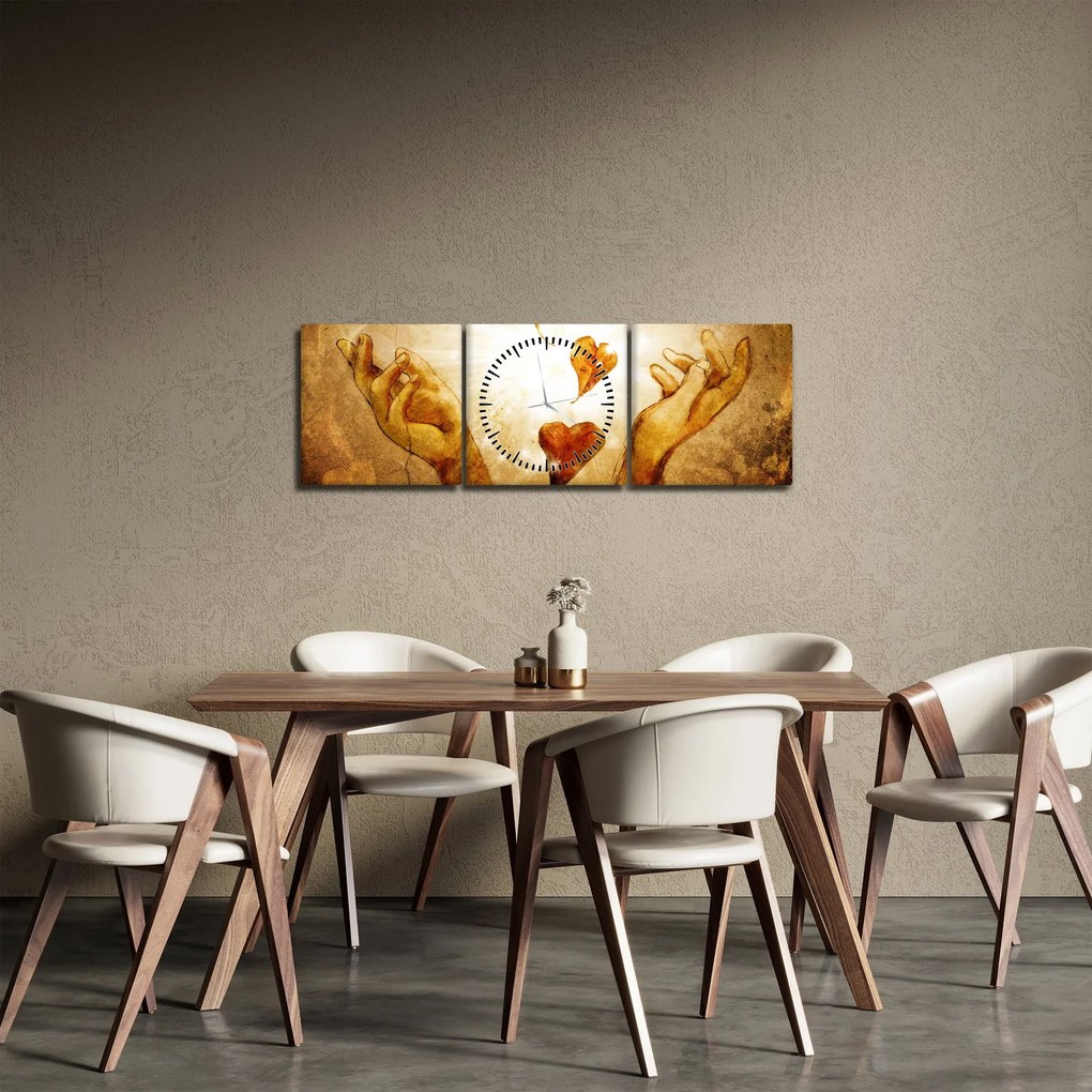 Obraz - Malowanie rąk pełnych miłości (z zegarem) (90x30 cm)