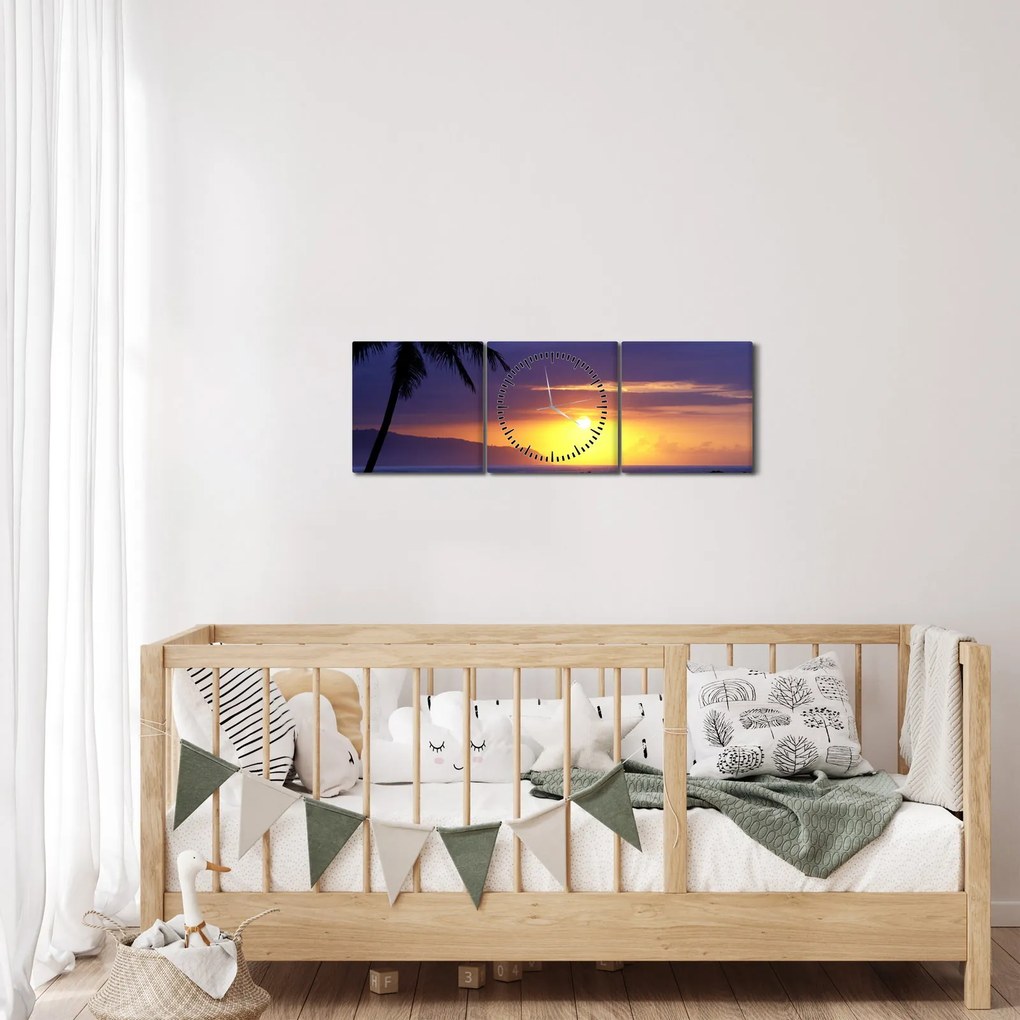Obraz zachodu słońca nad morzem (z zegarem) (90x30 cm)