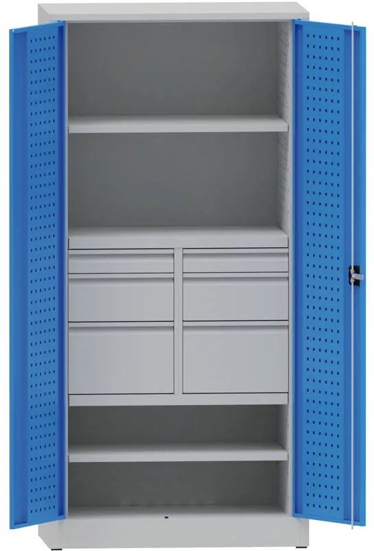 Metalowa szafa warsztatowa, 1950x950x500 mm, 2 półki, 6 szuflad