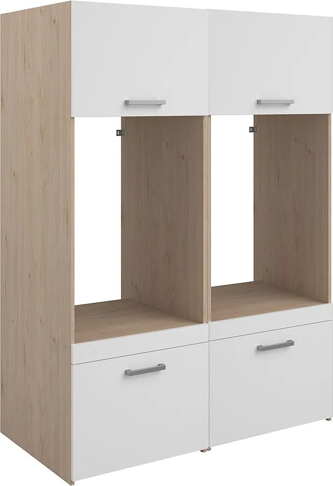 Mebel pod 2 pralki z szafkami górnymi – Jasny naturalny i biały – S128 x W184 – ERKANO
