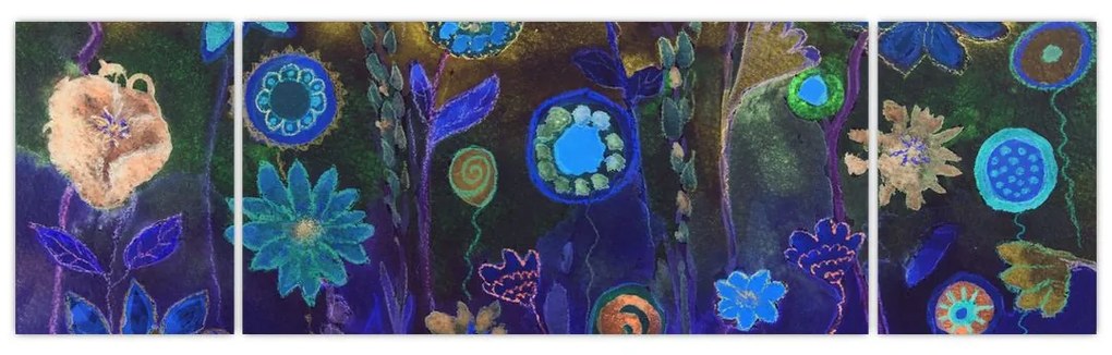 Obraz ciemnoniebieskich kwiatów (170x50 cm)