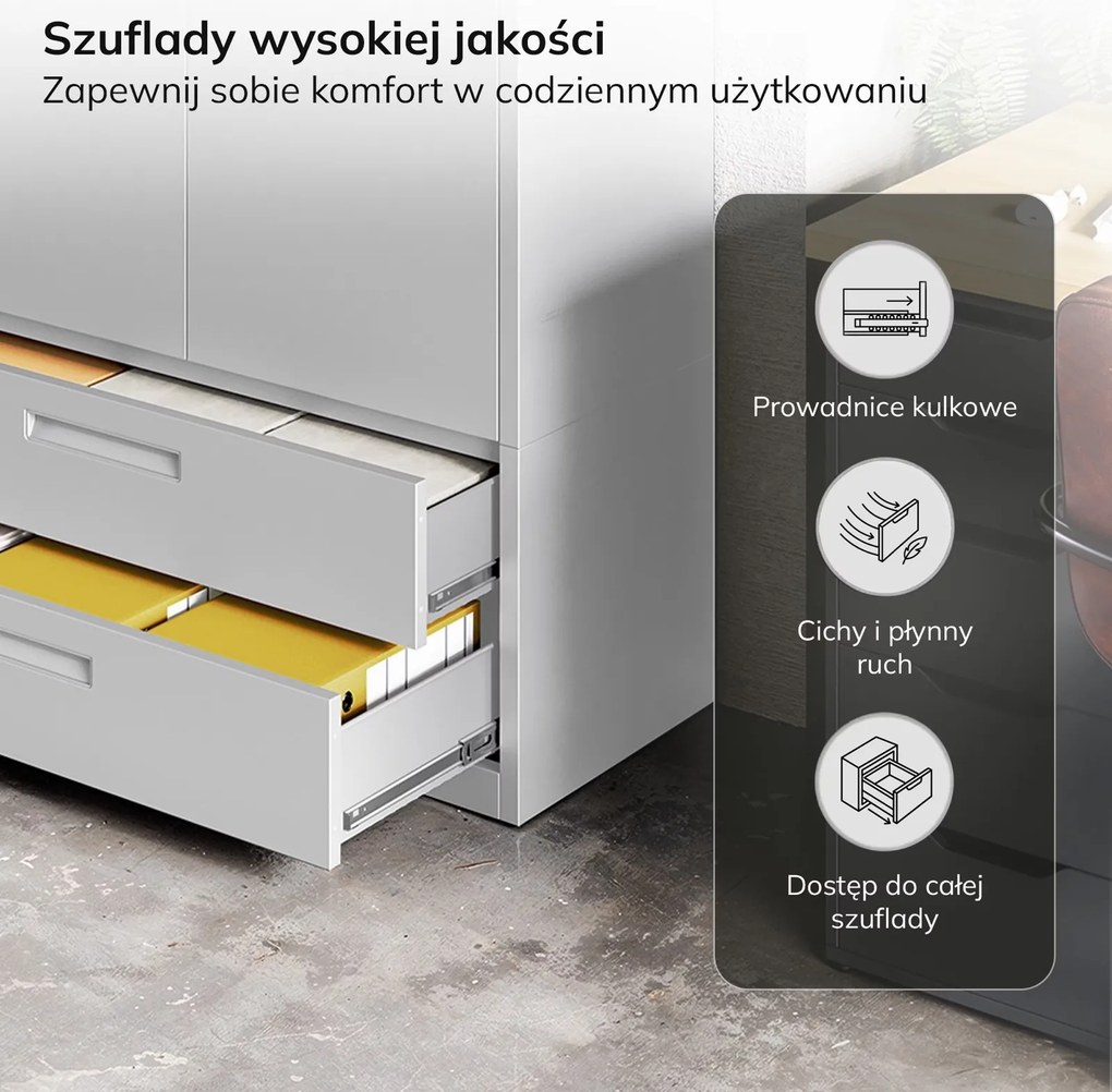Szafa metalowa wielofunkcyjna Megan z 2 szufladami, szara