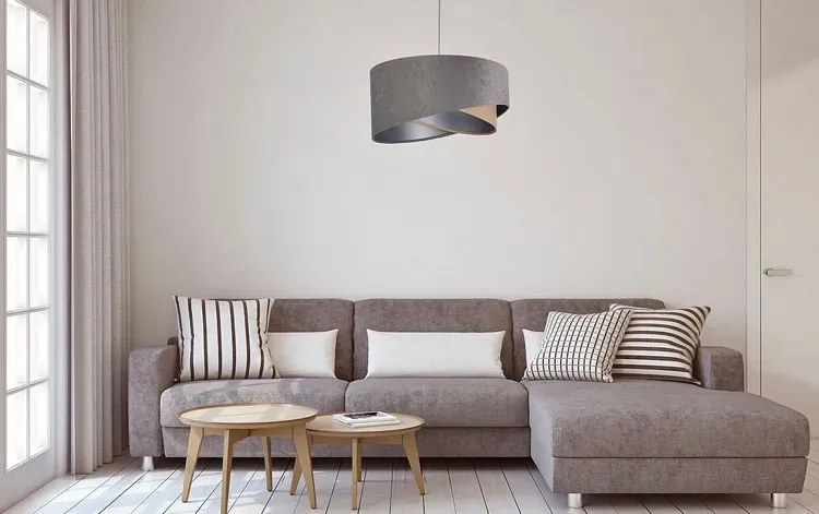 Szaro srebrna lampa wisząca z abażurem 3X EX987 W8-R01