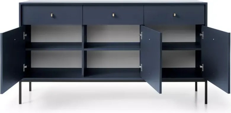 Komoda Gerra 3 – nowoczesna, elegancka komoda z 3 drzwiami i 3 szufladami, na wysokich metalowych nogach złotych lub czarnych
