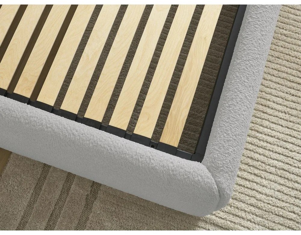 Jasnoszare tapicerowane łóżko dwuosobowe ze schowkiem/bez zagłówka ze stelażem 160x200 cm Inera – Bobochic Paris