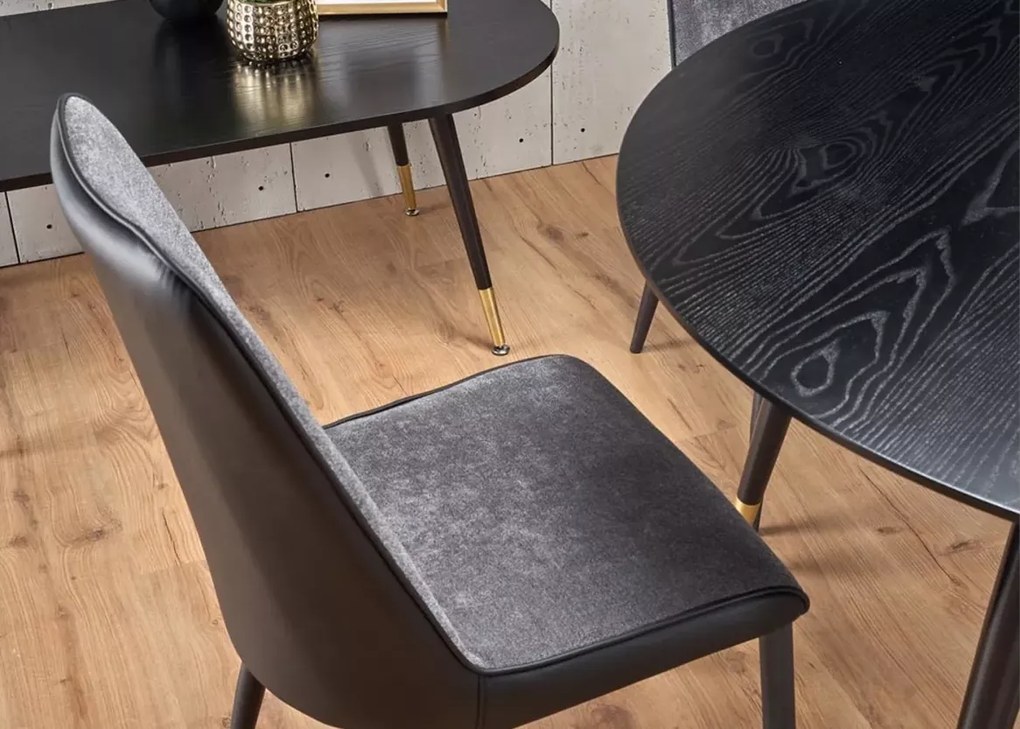 Stół okrągły ombriano 120 cm MDF lakierowany w kolorze czarnym złote detale do jadalni