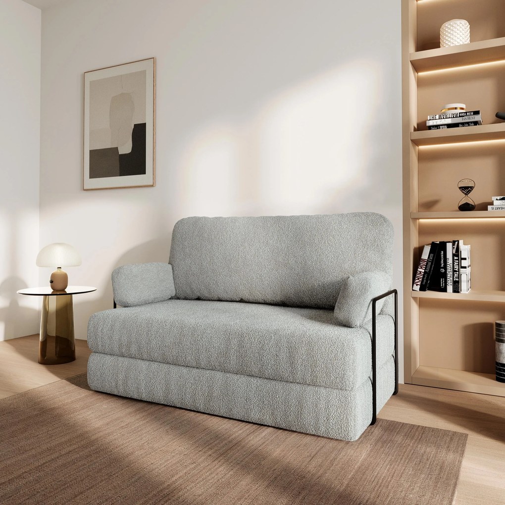Masseno Sofa piankowa KESTE z funkcją spania, Kanapa z pianki do salonu, Bezmontażowa, Tkanina bucle – Jasnoszary QUELLE 83