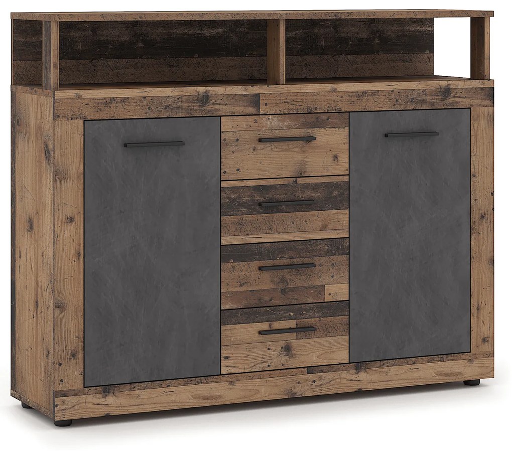 Komoda Dwudrzwiowa z Szufladami BLAGO MIDI B 119,5 cm Ciemny Dąb/Czarny Loft
