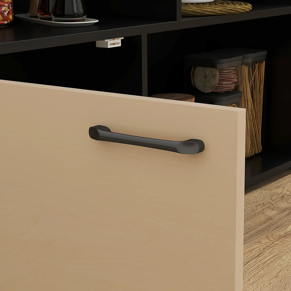 HOMCOM 3-cz. Zestaw Barowy, Bartisch ze Składanym Blatem, 2 Stołki Barowe, 6 Schowków, Czarny+Dąb, 116 x 70 x 89,5 cm