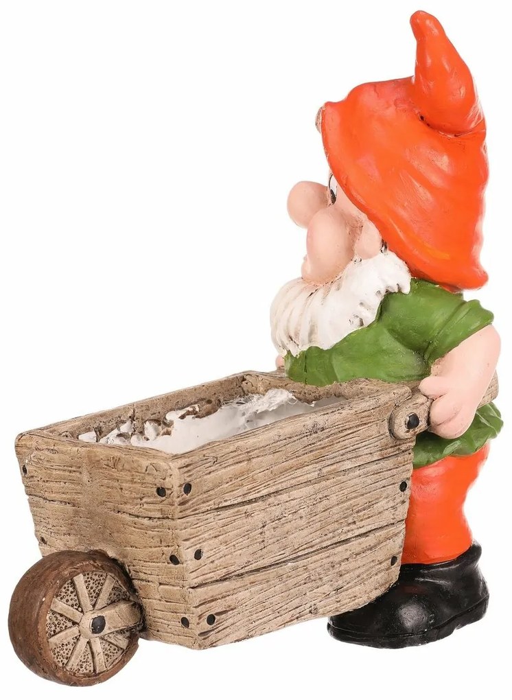 Ozdoba ogrodowa Krasnal z taczkami, pomarańczowa,31 x 16 x 33 cm