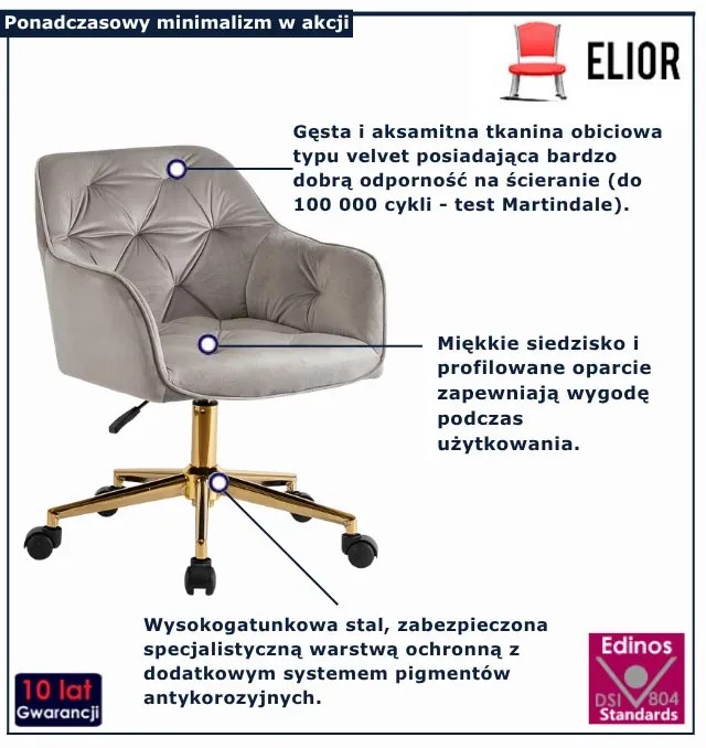 Welurowe szare krzesło obrotowe F7-K03