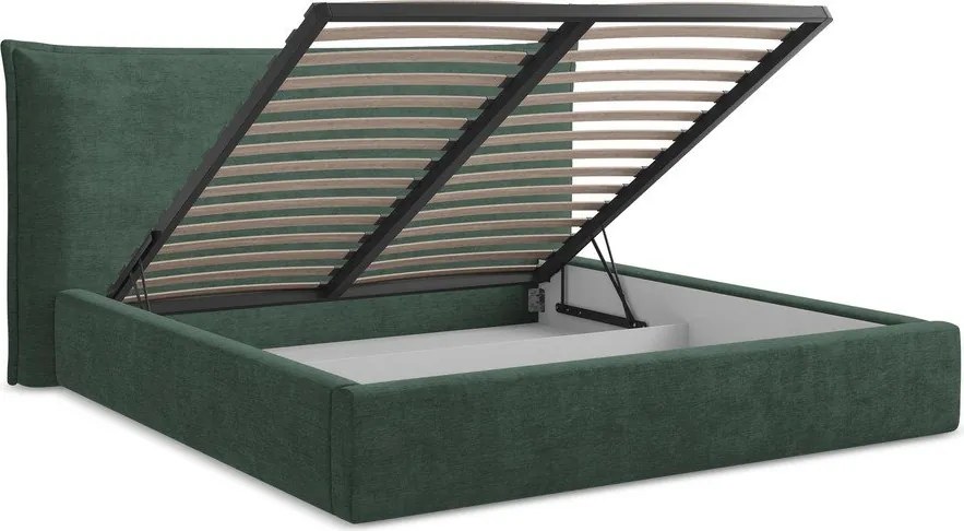 Zielone tapicerowane łóżko dwuosobowe ze schowkiem ze stelażem 160x200 cm Esala – Makamii