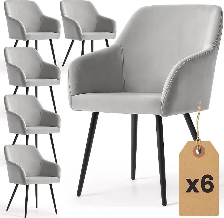 6x Welurowe krzesło tapicerowane gładkie Szare ESTELLE Czarne nogi